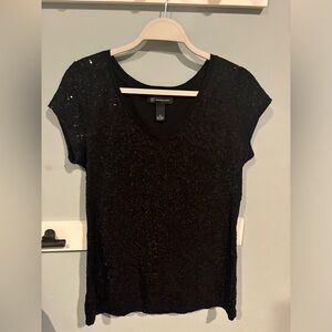 Women's Dressy Black Sequin Short Sleeve - Brand INC Size Medium NWOT
